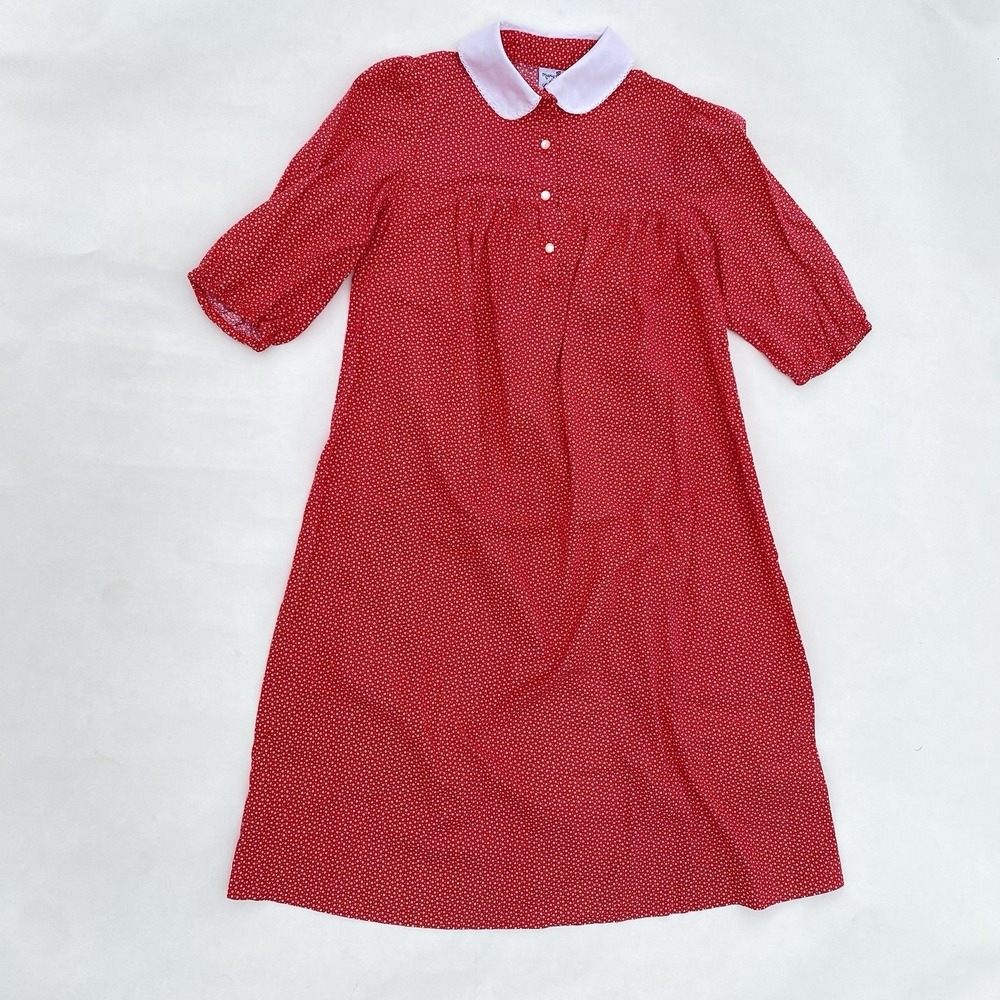 VTG Mary Jane Corey California Red Prairie Dress Peter Pan Collar Knee 70s 80s S